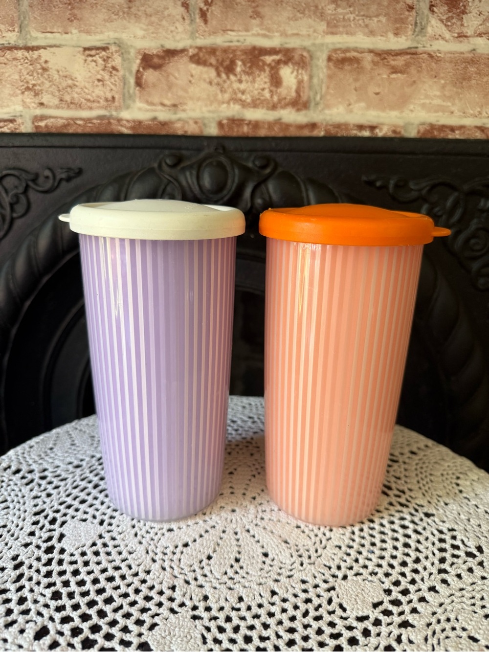 Tupperware Purple and Orange 24oz Tumbler Insulated Cups Travel Mugs with Lids
